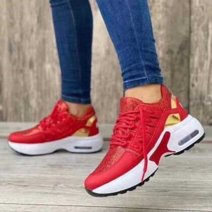 Women’s Fly Wedge Wedge Round Toe Lace Up Mesh Large Size Casual Sneakers